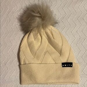 Amity Cream Knit Beanie with Pom-Pom
